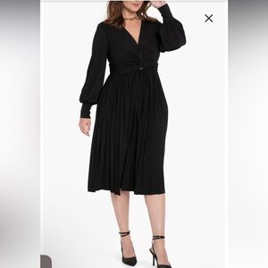 Eloquii Knot Front Pleated Skirt Dress Black Stretch Knit Jersey 28 new
